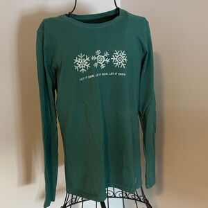 Life Is Good Green Snowflake Long Sleeve Tee